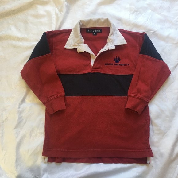 Rugby Shirt Brock Badgers University Sz 4 Child Kid Stripe Athletic Red Vintage - Picture 1 of 12